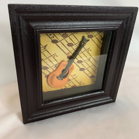 Framed Guitar and Saxophone Shadowboxes Glass Front Brown Trim Vintage - Picture 3 of 12